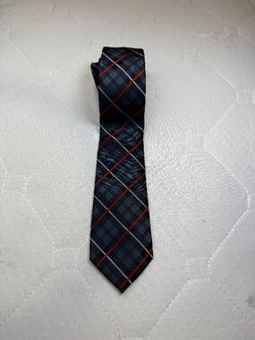 Little Black Tie Plaid Necktie Black Gray Red Mens Tie